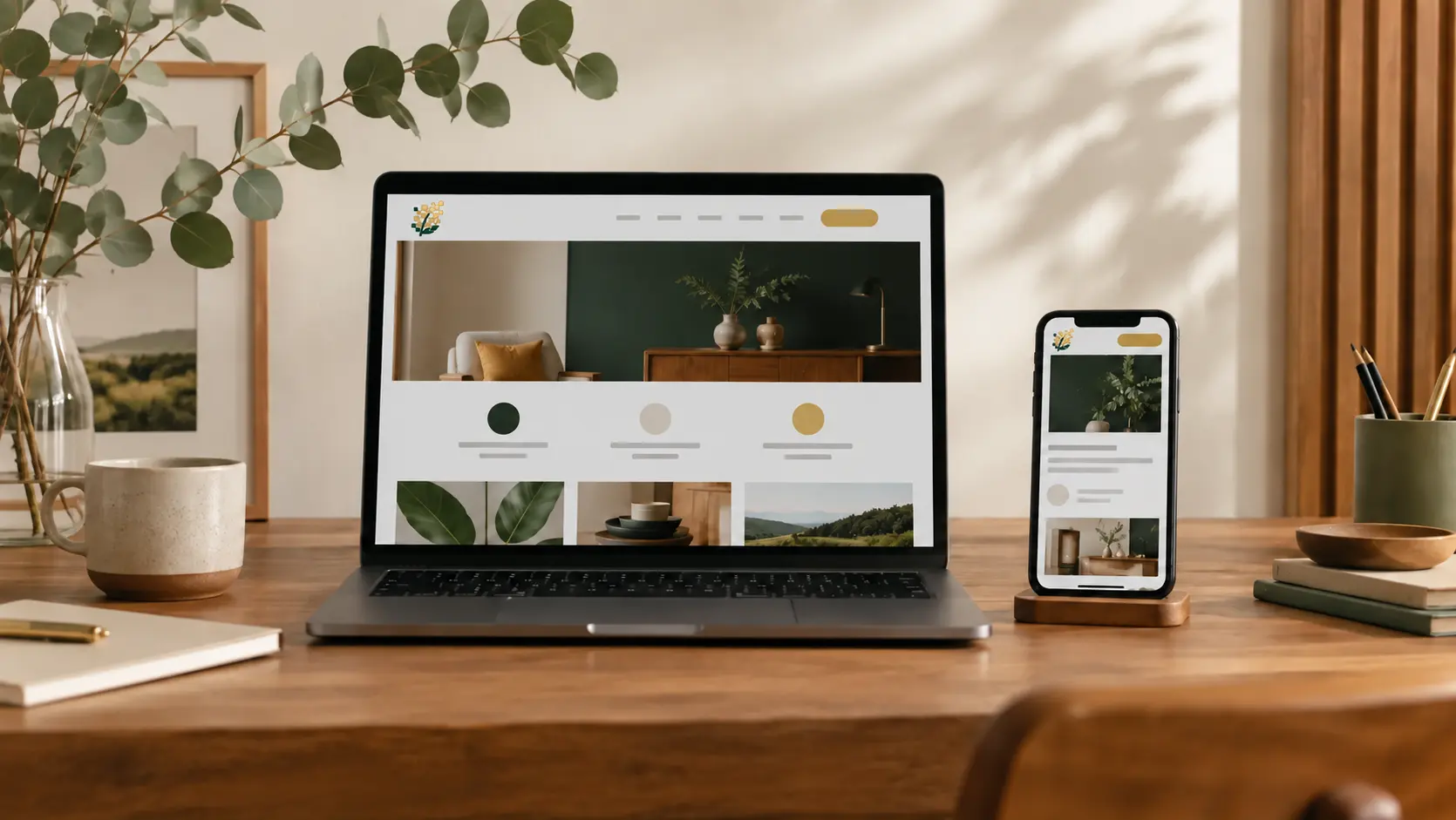 A clear responsive website presented on a laptop and mobile phone