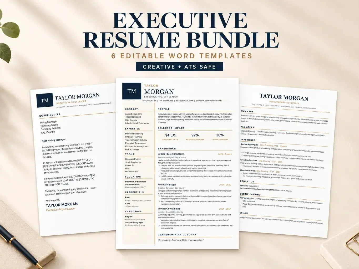 Executive resume template bundle