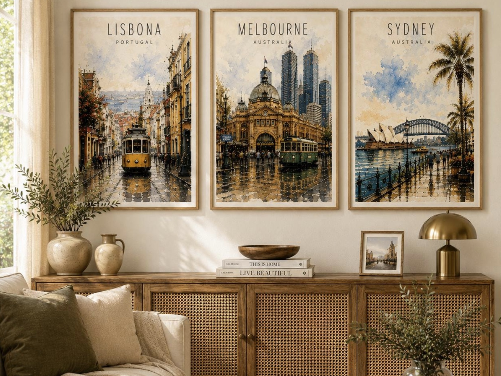 Printable wall art in a styled living space