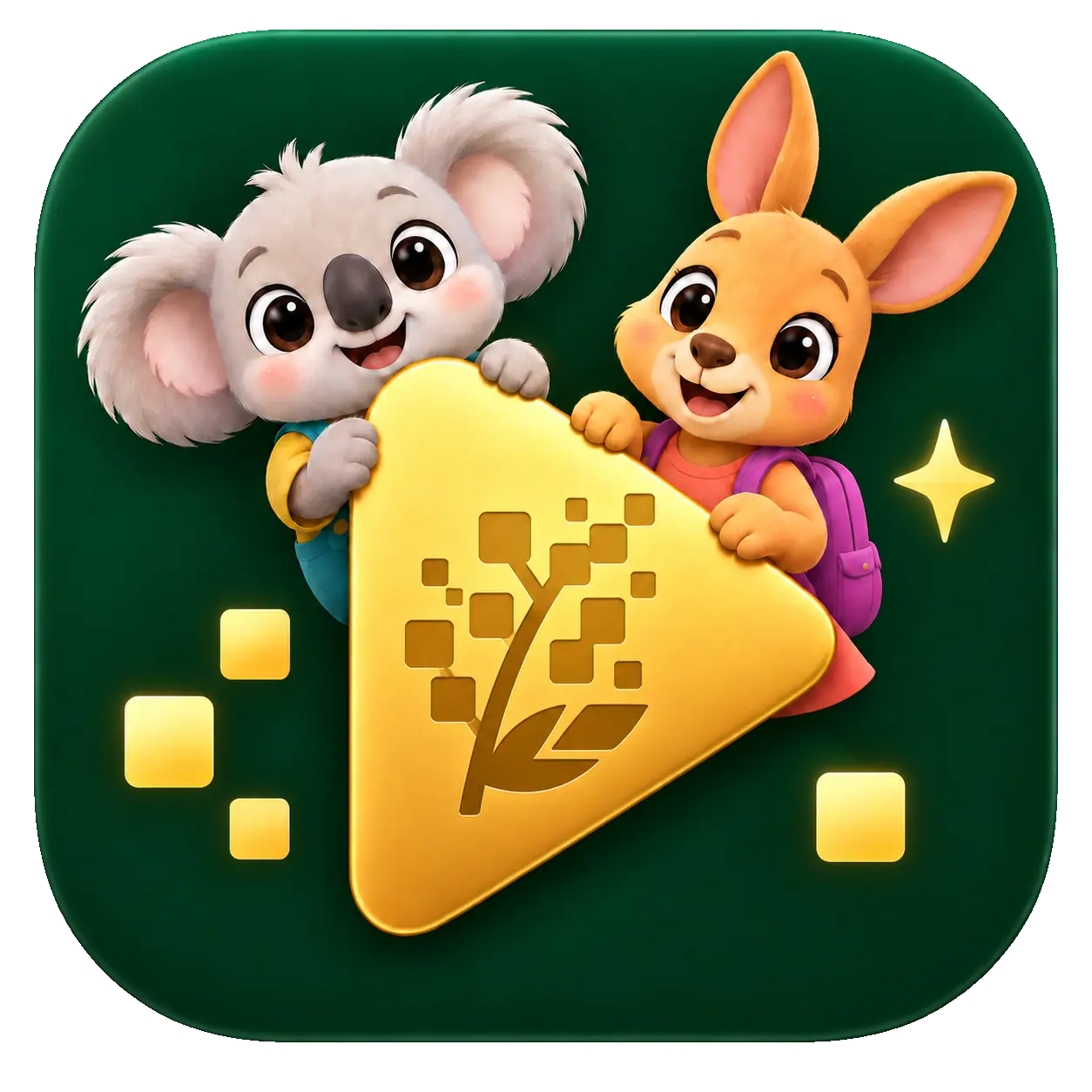 Wattle Pixel Play app icon featuring Koko and Ruby